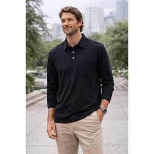 QUINCE Black Preformance Tech Pique Long Sleeve Polo Shirt Top  Mens Size Medium